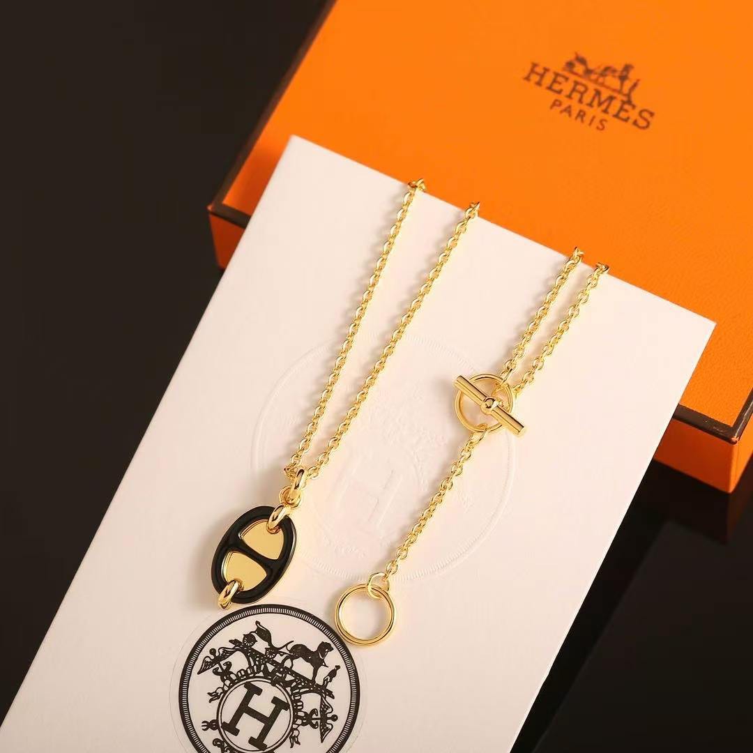 Hermes Mini Maillon Pendant Necklace Rose Gold Noir H100053FO03 - Image 11