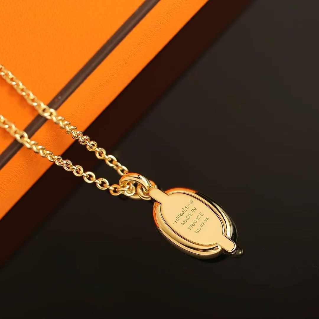 Hermes Mini Maillon Pendant Necklace Rose Gold Noir H100053FO03 - Image 8