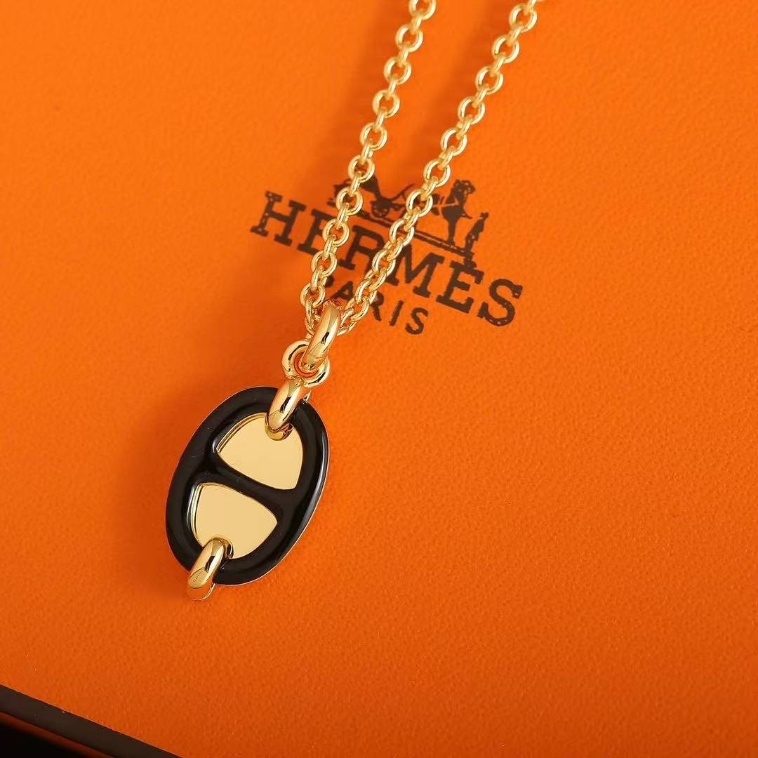 Hermes Mini Maillon Pendant Necklace Rose Gold Noir H100053FO03 - Image 5