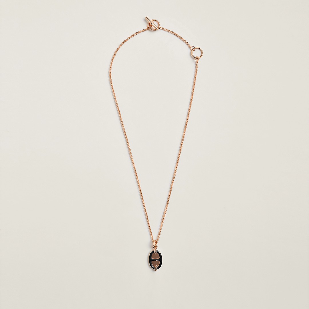 Hermes Mini Maillon Pendant Necklace Rose Gold Noir H100053FO03