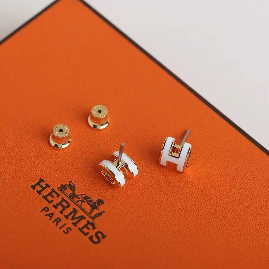 Hermes Mini Pop H Earrings Lacquered Metal Rose Gold Blanc H608002FO49 - Image 13