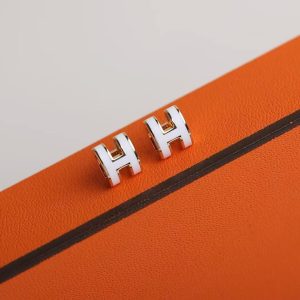 Hermes Mini Pop H Earrings Lacquered Metal Rose Gold Blanc H608002FO49 - Image 12