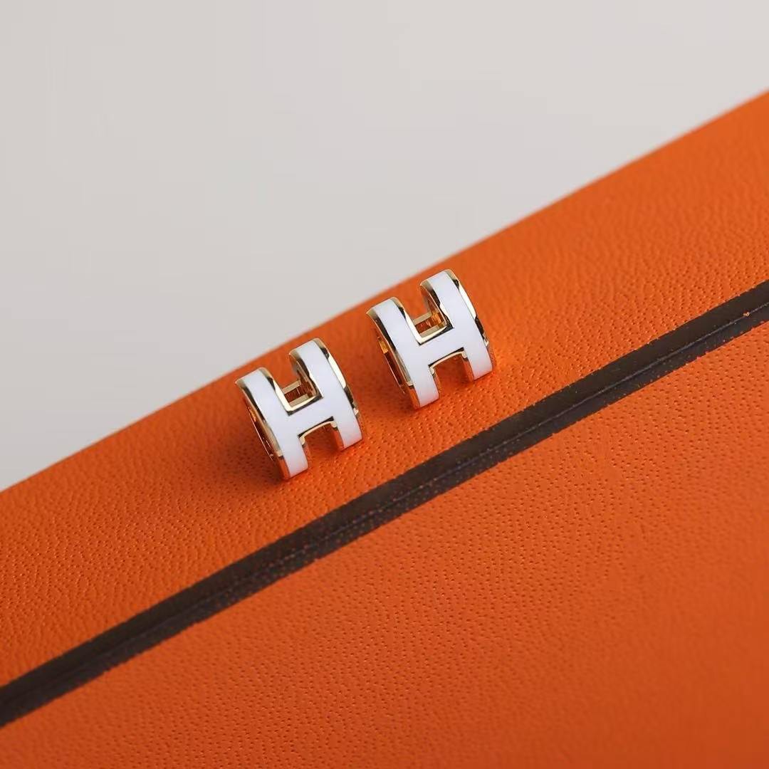Hermes Mini Pop H Earrings Lacquered Metal Rose Gold Blanc H608002FO49 - Image 12