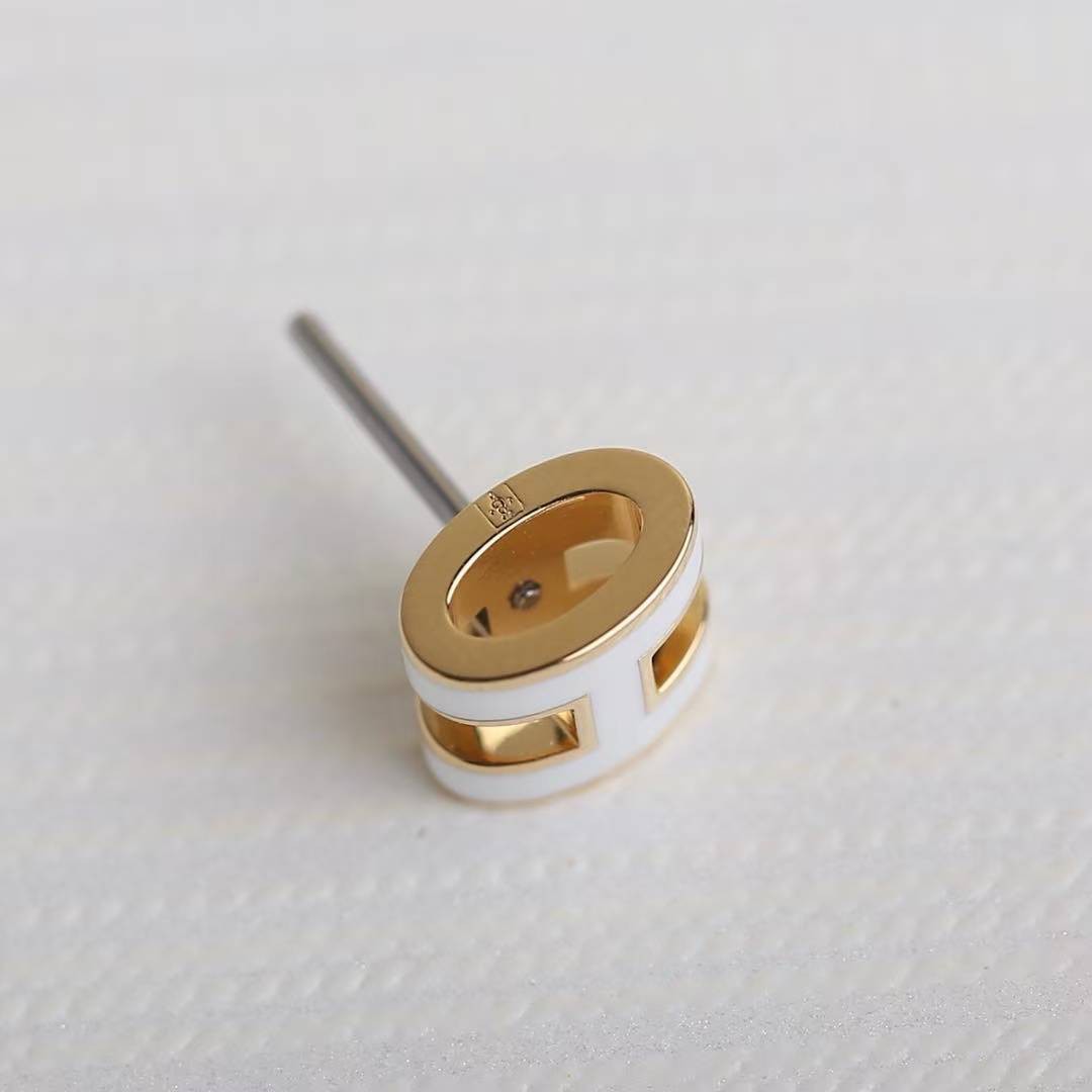 Hermes Mini Pop H Earrings Lacquered Metal Rose Gold Blanc H608002FO49 - Image 8