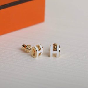 Hermes Mini Pop H Earrings Lacquered Metal Rose Gold Blanc H608002FO49 - Image 7