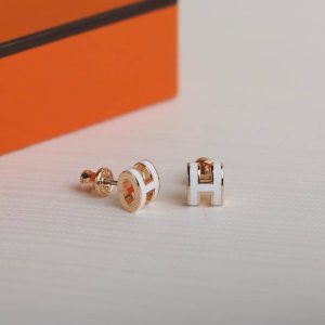 Hermes Mini Pop H Earrings Lacquered Metal Rose Gold Blanc H608002FO49 - Image 6