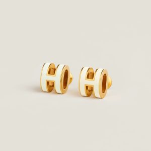 Hermes Mini Pop H Earrings Lacquered Metal Rose Gold Blanc H608002FO49 - Image 5