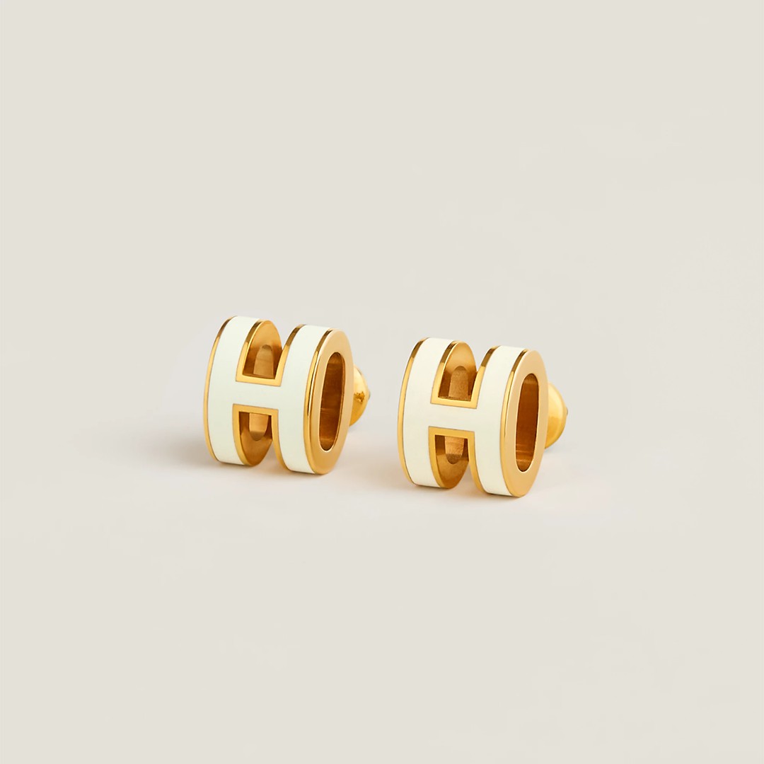 Hermes Mini Pop H Earrings Lacquered Metal Rose Gold Blanc H608002FO49 - Image 5