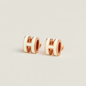Hermes Mini Pop H Earrings Lacquered Metal Rose Gold Blanc H608002FO49