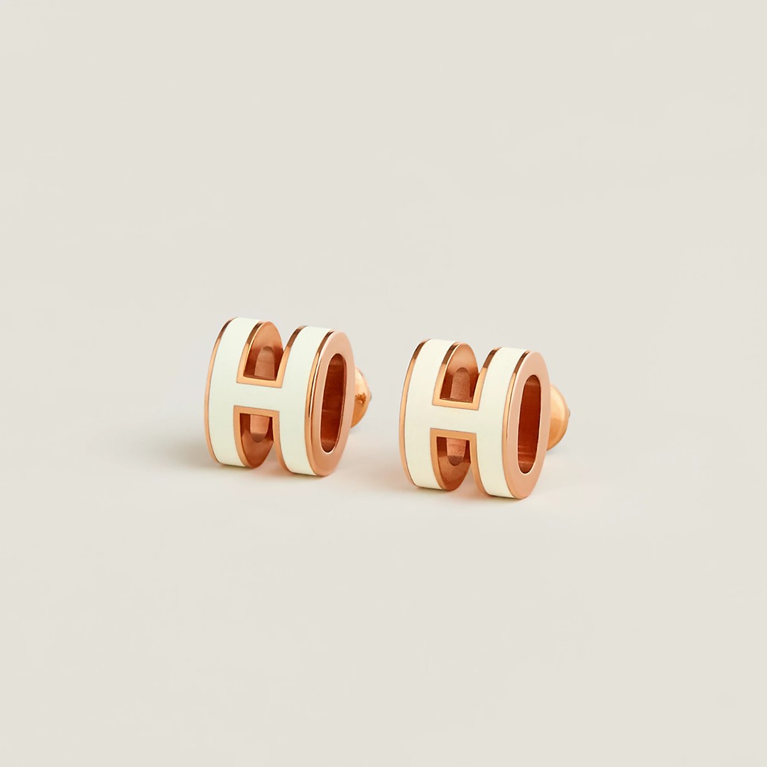 Hermes Mini Pop H Earrings Lacquered Metal Rose Gold Blanc H608002FO49