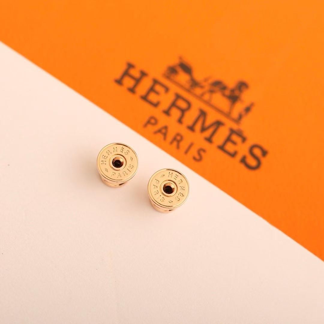 Hermes Mini Pop H Earrings Lacquered Metal Rose Gold Marron Glacé H608002FO55 - Image 7