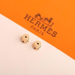 Hermes Mini Pop H Earrings Lacquered Metal Rose Gold Marron Glacé H608002FO55 - Image 6