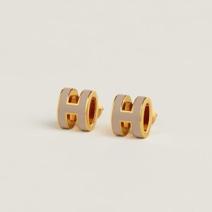 Hermes Mini Pop H Earrings Lacquered Metal Rose Gold Marron Glacé H608002FO55 - Image 4