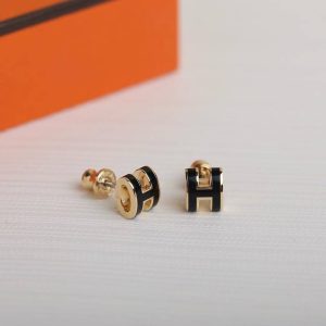 Alternative view of Hermes Mini Pop H Earrings Lacquered Metal Rose Gold Noir H608002FO03