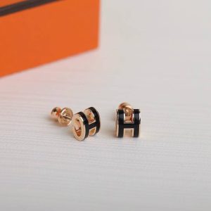 Hermes Mini Pop H Earrings Lacquered Metal Rose Gold Noir H608002FO03 - Image 8