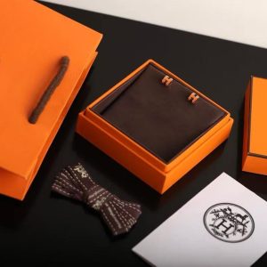 Alternative view of Hermes Mini Pop H Earrings Lacquered Metal Rose Gold Orange Field H608002FOB8