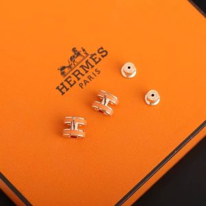 Hermes Mini Pop H Earrings Lacquered Metal Rose Gold Orange Field H608002FOB8 - Image 8