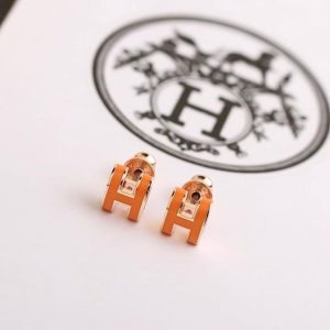 Hermes Mini Pop H Earrings Lacquered Metal Rose Gold Orange Field H608002FOB8 - Image 7