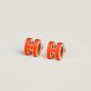 Hermes Mini Pop H Earrings Lacquered Metal Rose Gold Orange Field H608002FOB8