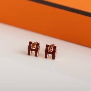 Hermes Mini Pop H Earrings Lacquered Metal Rose Gold Rouge H H608002FOA8 - Image 8