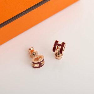 Hermes Mini Pop H Earrings Lacquered Metal Rose Gold Rouge H H608002FOA8 - Image 7
