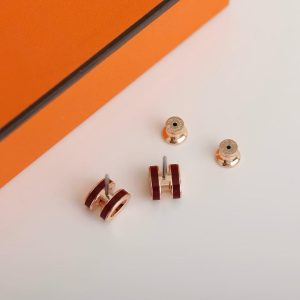 Hermes Mini Pop H Earrings Lacquered Metal Rose Gold Rouge H H608002FOA8 - Image 6