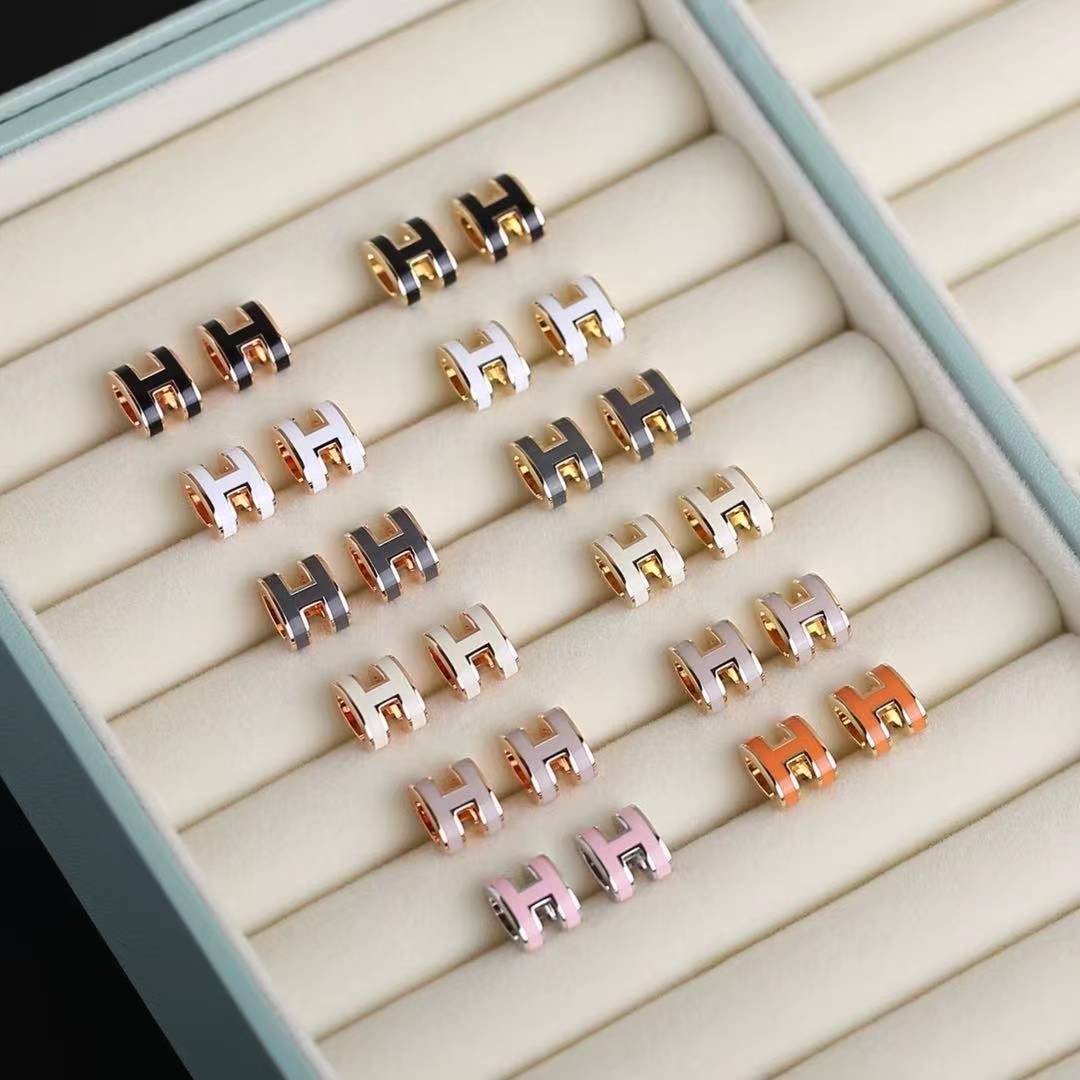Hermes Mini Pop H Earrings Lacquered Metal Silver Rose Dragée H608002FO85 - Image 8