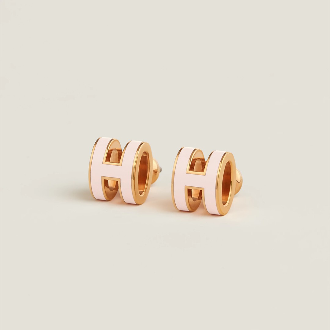 Hermes Mini Pop H Earrings Lacquered Metal Silver Rose Dragée H608002FO85 - Image 6