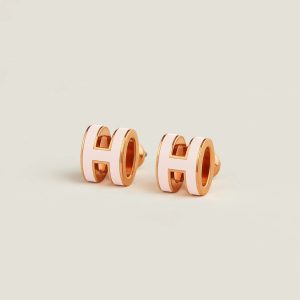 Hermes Mini Pop H Earrings Lacquered Metal Silver Rose Dragée H608002FO85 - Image 4