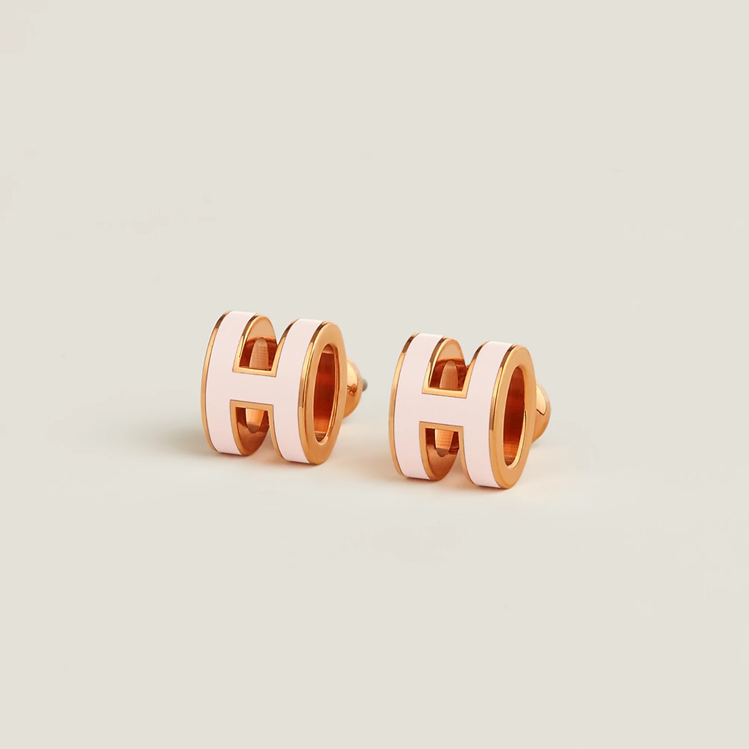 Hermes Mini Pop H Earrings Lacquered Metal Silver Rose Dragée H608002FO85 - Image 4