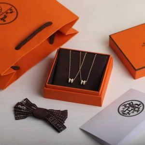 Alternative view of Hermes Mini Pop H Pendant Necklace Rose Gold Blanc H147992FO49