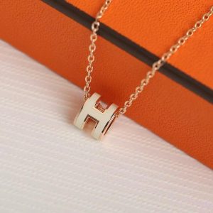 Hermes Mini Pop H Pendant Necklace Rose Gold Blanc H147992FO49 - Image 6