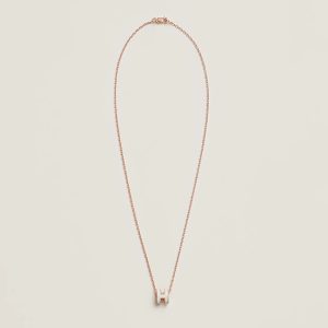 Hermes Mini Pop H Pendant Necklace Rose Gold Blanc H147992FO49
