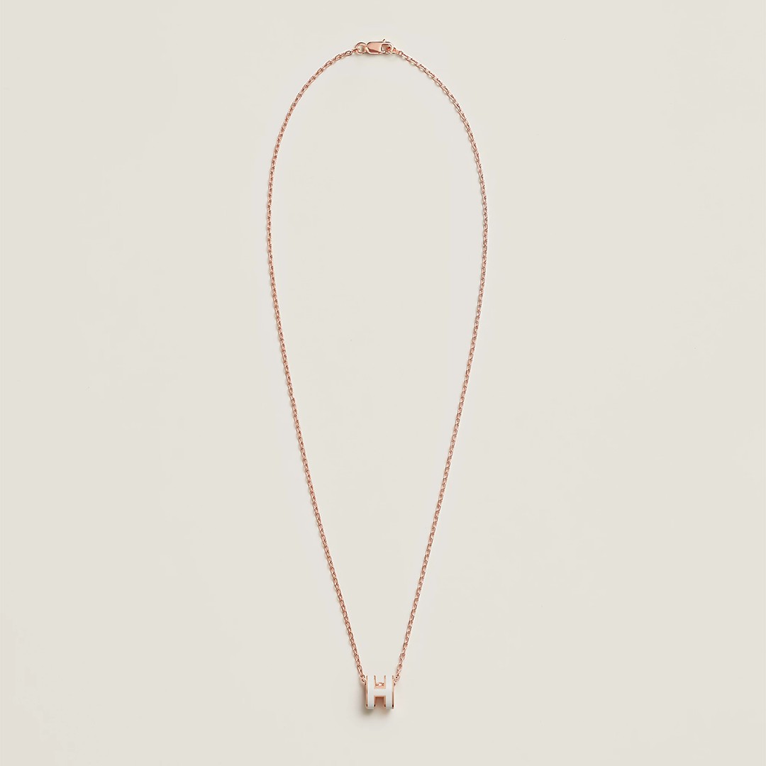Hermes Mini Pop H Pendant Necklace Rose Gold Blanc H147992FO49