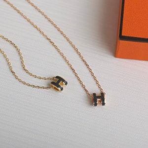 Hermes Mini Pop H Pendant Necklace Rose Gold Noir H147992FO03 - Image 8