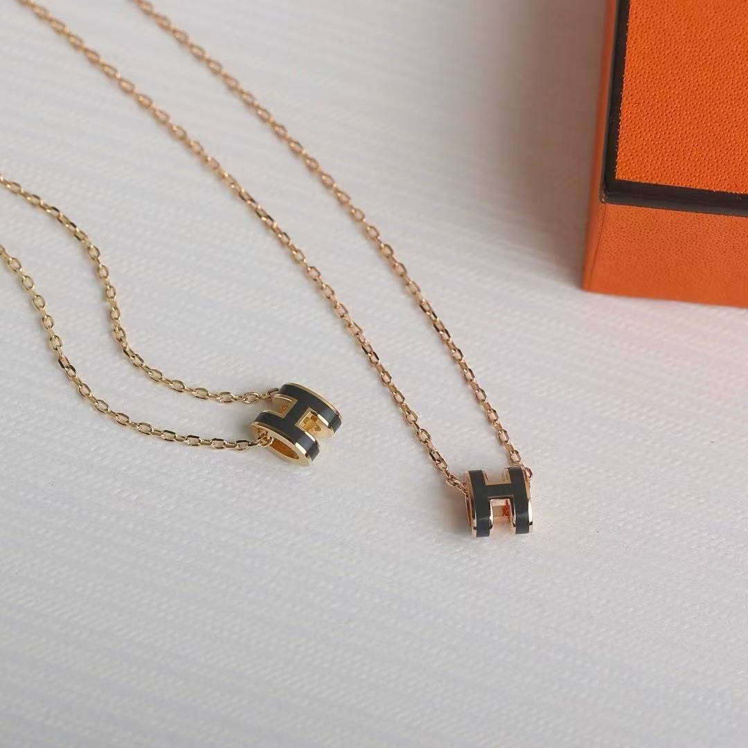 Hermes Mini Pop H Pendant Necklace Rose Gold Noir H147992FO03 - Image 8