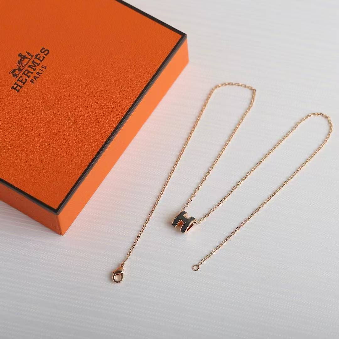 Hermes Mini Pop H Pendant Necklace Rose Gold Noir H147992FO03 - Image 6
