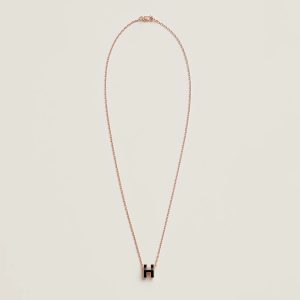 Hermes Mini Pop H Pendant Necklace Rose Gold Noir H147992FO03