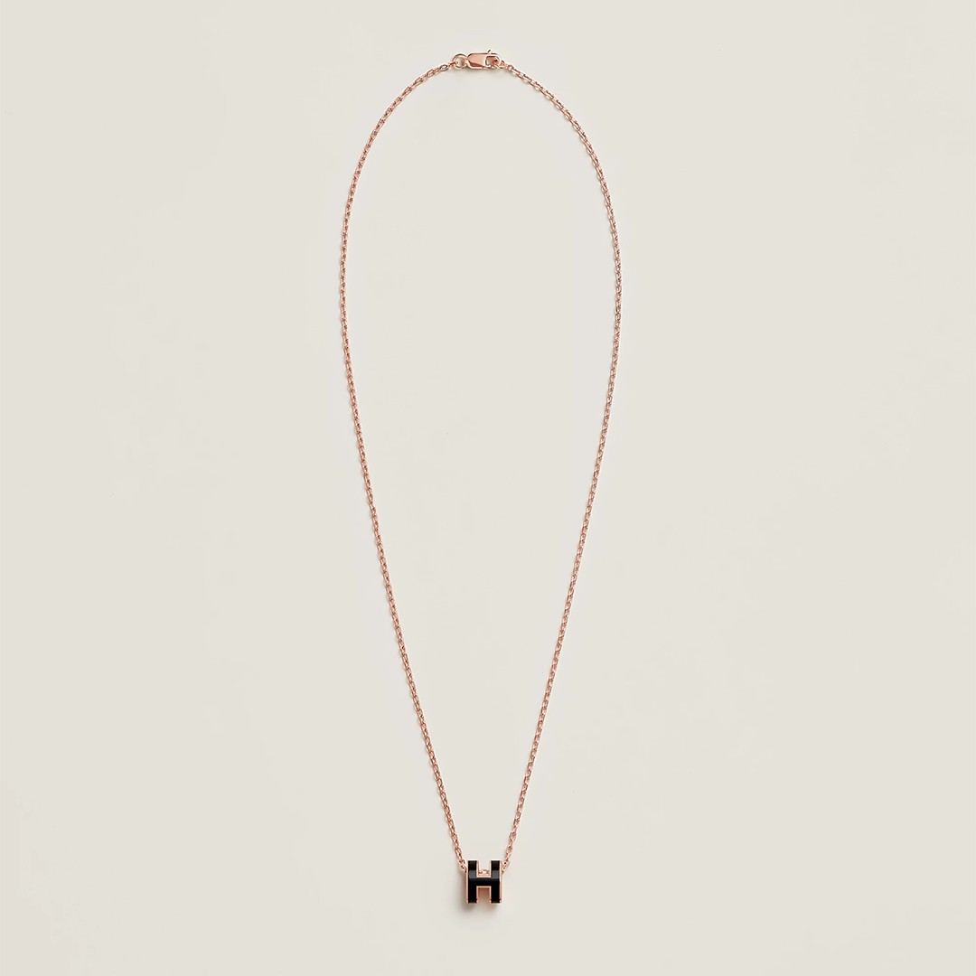 Hermes Mini Pop H Pendant Necklace Rose Gold Noir H147992FO03