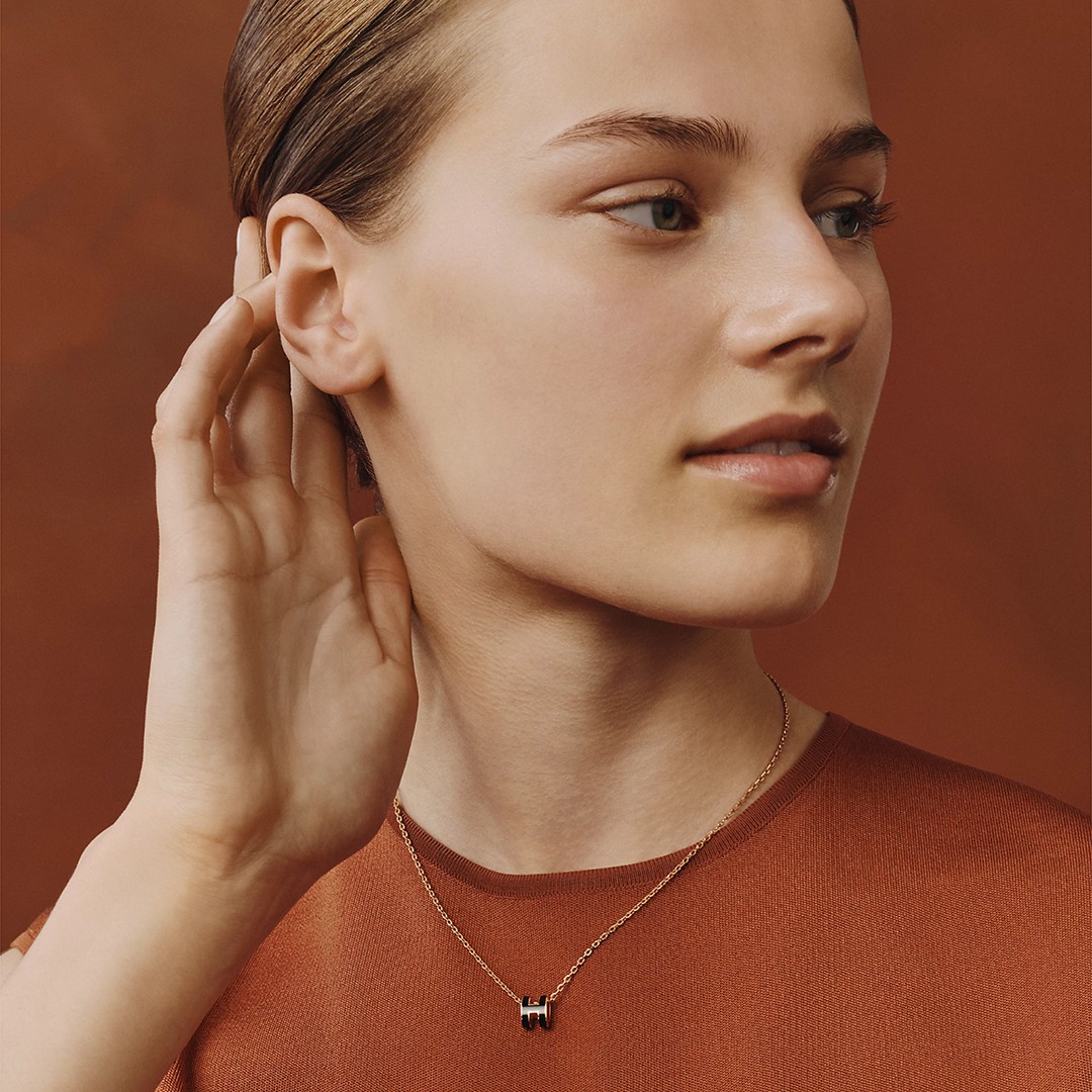 Hermes Mini Pop H Pendant Necklace Rose Gold Noir H147992FO03 - Image 3