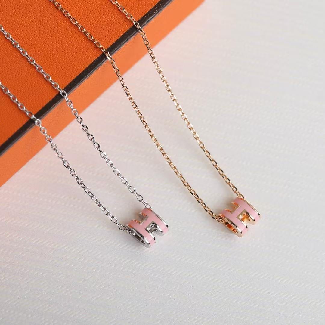 Hermes Mini Pop H Pendant Necklace Rose Gold Rose Dragée H147992FO85 - Image 2