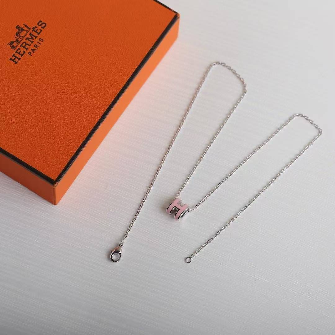 Hermes Mini Pop H Pendant Necklace Rose Gold Rose Dragée H147992FO85 - Image 9