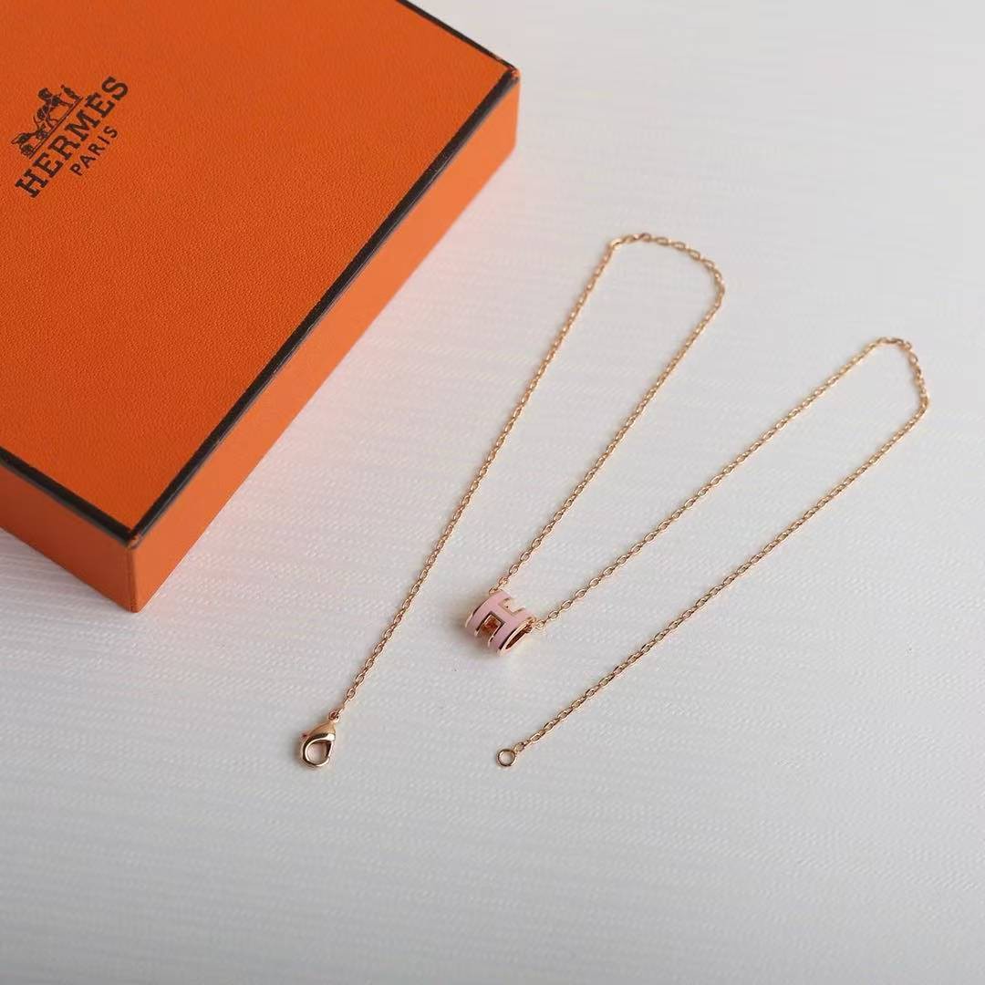 Hermes Mini Pop H Pendant Necklace Rose Gold Rose Dragée H147992FO85 - Image 8