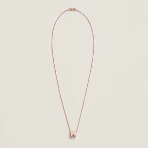 Hermes Mini Pop H Pendant Necklace Rose Gold Rose Dragée H147992FO85