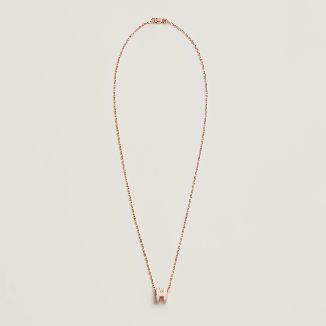 Hermes Mini Pop H Pendant Necklace Rose Gold Rose Dragée H147992FO85