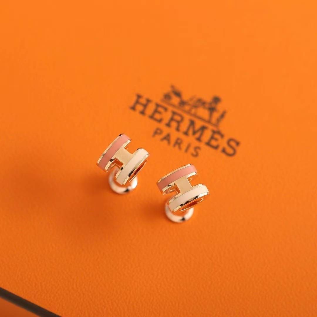 Hermes Mini Pop H Rocabar Earrings Lacquered Metal Rose Gold Beauté H100065FOB4 - Image 8