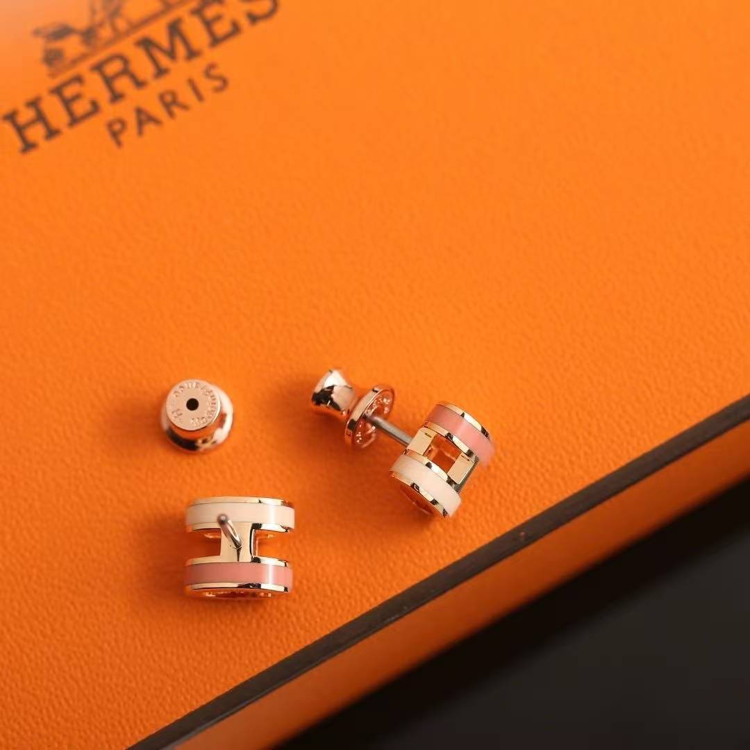 Hermes Mini Pop H Rocabar Earrings Lacquered Metal Rose Gold Beauté H100065FOB4 - Image 7