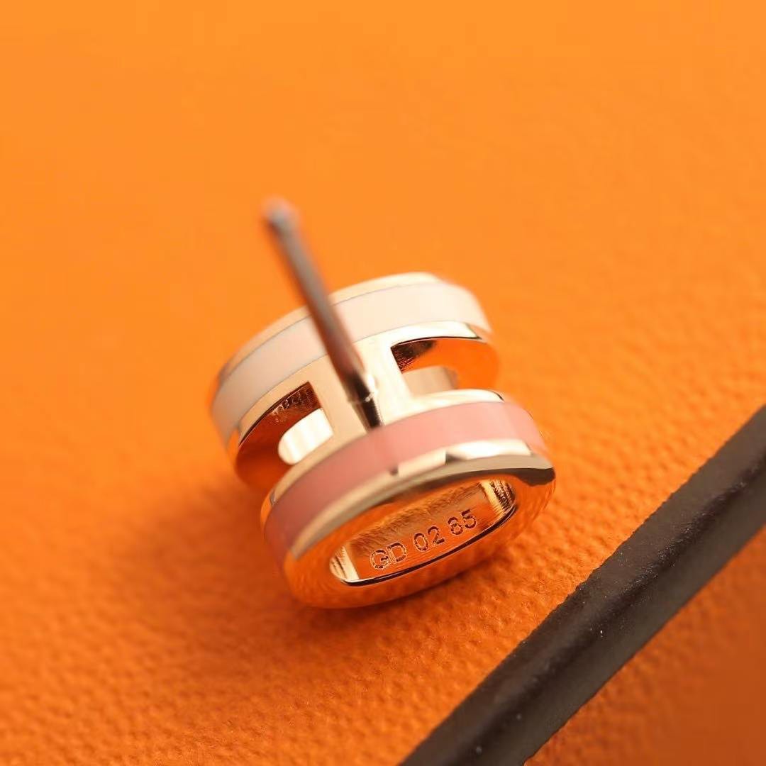 Hermes Mini Pop H Rocabar Earrings Lacquered Metal Rose Gold Beauté H100065FOB4 - Image 6