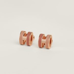 Hermes Mini Pop H Rocabar Earrings Lacquered Metal Rose Gold Beauté H100065FOB4