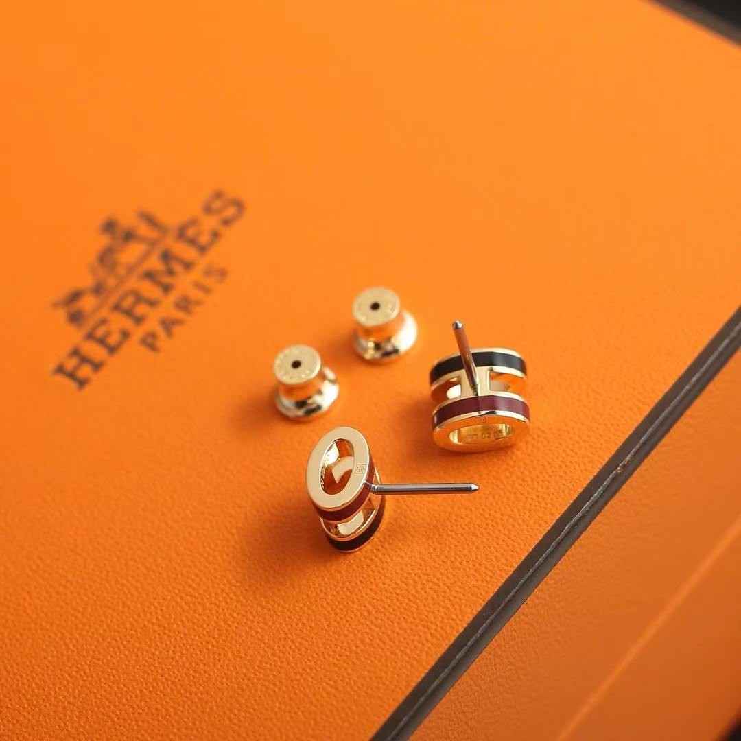 Hermes Mini Pop H Rocabar Earrings Lacquered Metal Rose Gold Système H100065FOB2 - Image 6